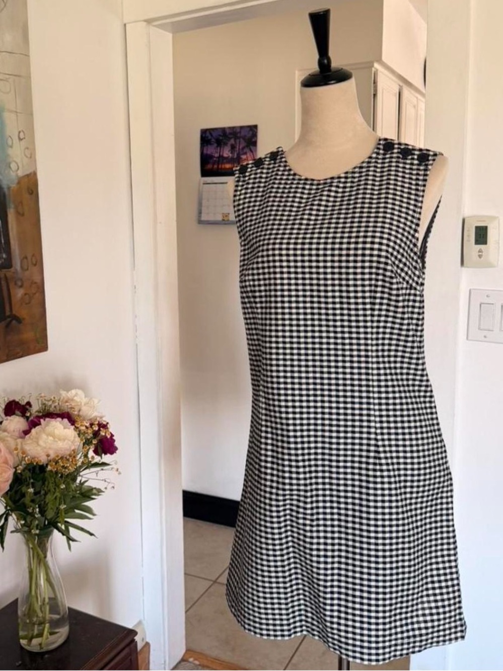 GAP x DOEN - Black and White Gingham Sleeveless Shift Dress